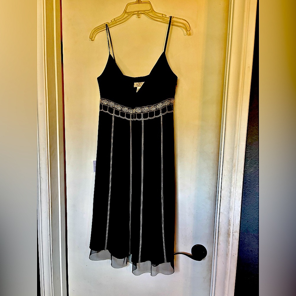 LOFT Elegant Black Dress with White Trim